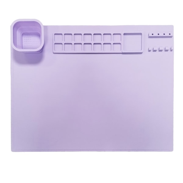 Stor målarmatta i silikon med kopp och färghållare Nonstick Art bordstablett Purple