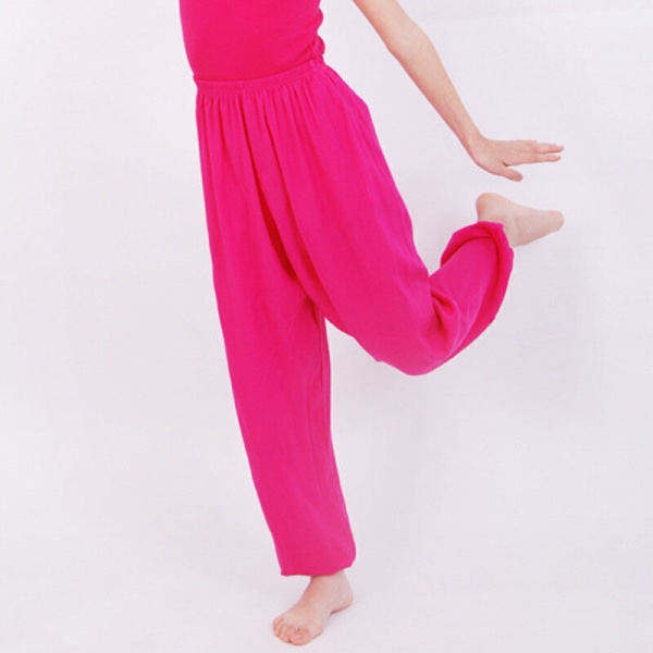 Flickor Barn Pojkar Haremsbyxor Ali baba Baggy Leggings Byxor 4-12 år gamla Rose red 120cm