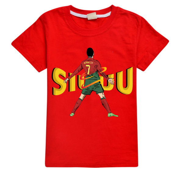 CR7 Ronaldo Barn Pojkar Flickor Casual T-Shirt Kortärmad Rundhalsad Tröja Red 130cm