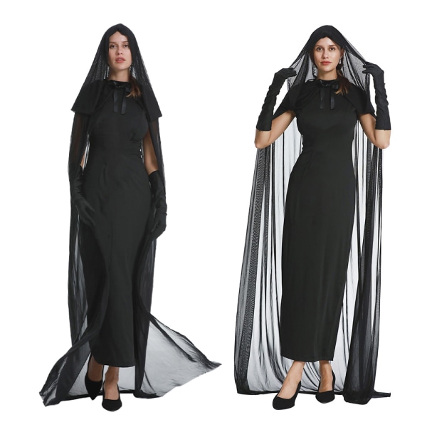 Kvinnor Halloween Häxadräkt Finklänning Kappa Cosplay Outfit M