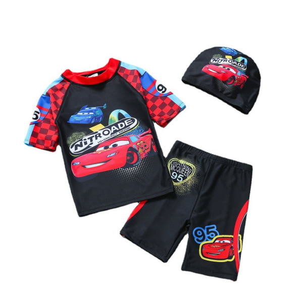 Barn Pojkar Bilar Printed Baddräkt Badkläder Toppar Shorts Cap Set Baddräkt Black 130cm