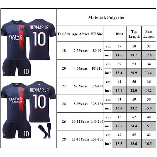 23-24 Paris Hemma Matchtröja Barn Fotbollströja Kit #10 Neymar jR Fotbollsdräkter Pojkar Träningsdräkt 28