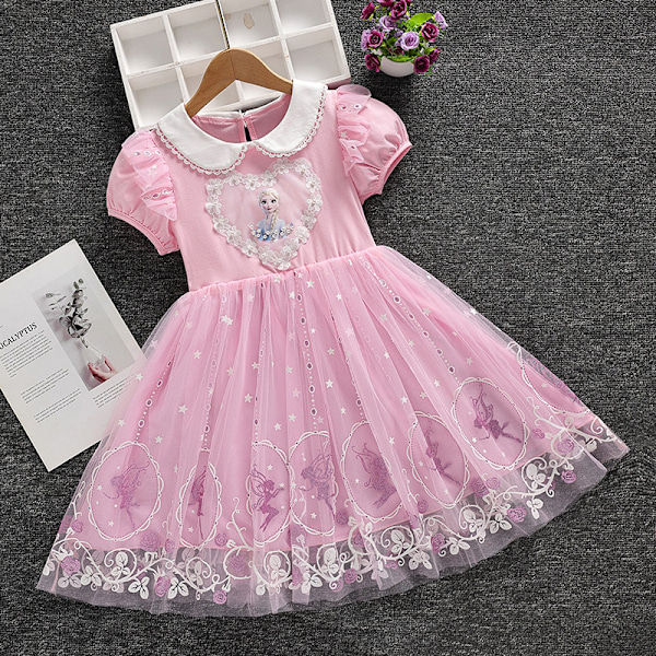 Flickor Prinsessa Klänning Elsa Anna Småbarn Cosplay Klänning Barn Tutu Födelsedagsfest Kläder Pink 100cm
