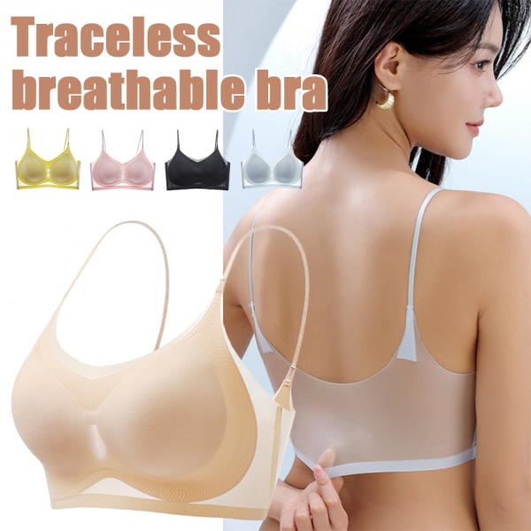 Kvinnor Ultratunn Ice Silk Seamless BH Mjuk Bekväm Bralette pink L