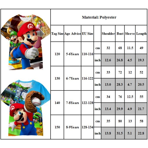 Barn Pojkar Flickor Super Mario 3D kortärmad T-shirt Summer Top Tee C 7-8 Years