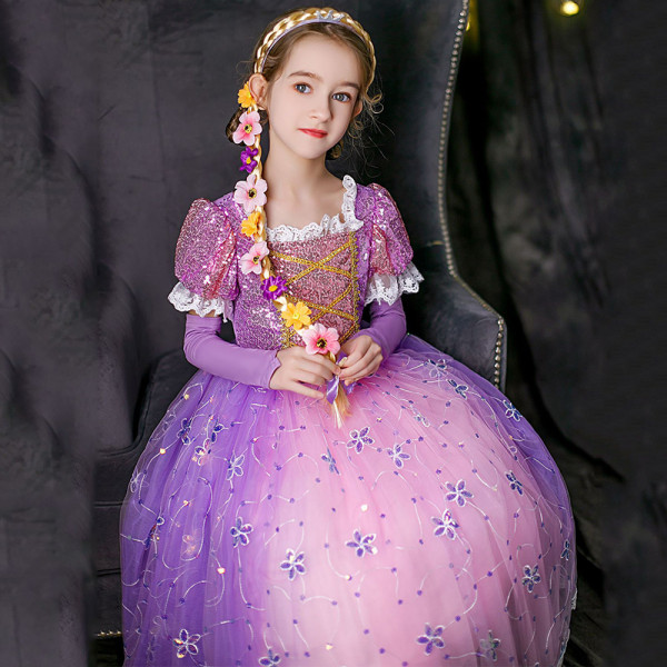 Rapunzel för tjejer Sophia Tutu Tyll Princess Dress Cosplay Klänning 7-8 Years