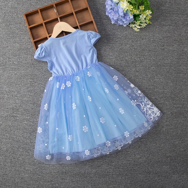 Flickklänning Sommarklänning Anna Elsa Prinsessa Födelsedagsfest Klänning Kortärmad Klänningar Light Blue 120cm