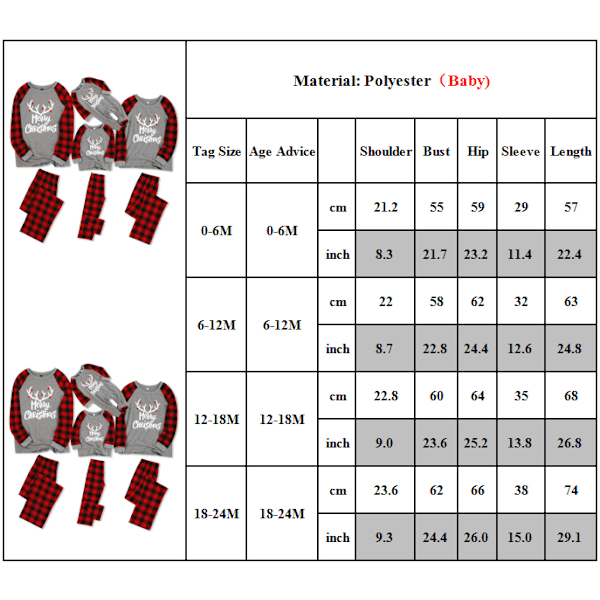 Vuxna Barn Jul Familj Matchande Pyjamas Set Sovkläder Baby 12-18M