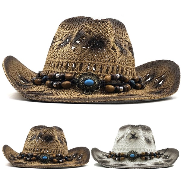 Straw Cowboy Hat Western Outback solhatt för män kvinnor Brown