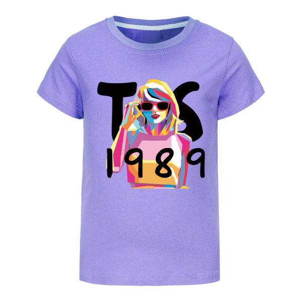 Taylor Swift 1989 printed barn tonåringar T-shirt kortärmad t-shirt Blus Toppar Presenter Purple 160cm