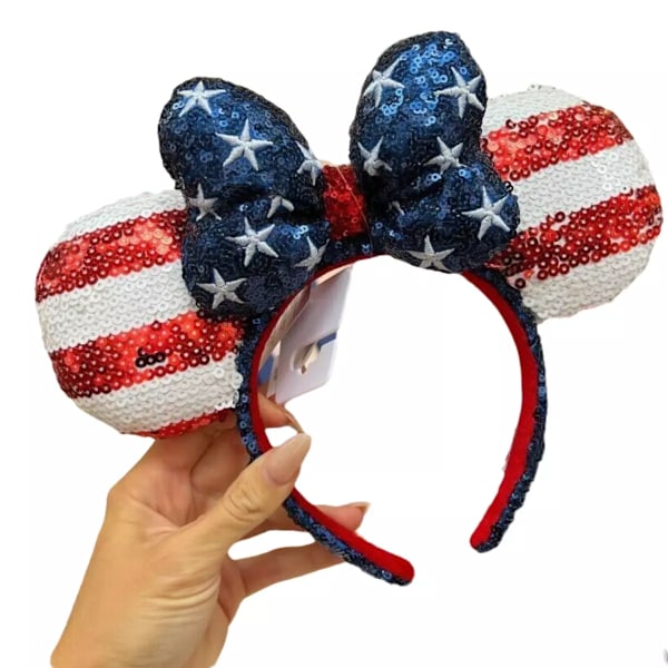Disney Stjärnor Ränder Americana Minnie Öron Hårband Flagga Patriotisk