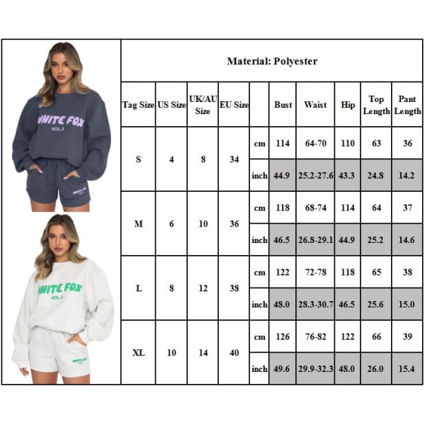 Kvinnor Vit Räv Träningsoverall Sport 2 delar Set Sweatshirts Pullover Huvtröjor Byxor Kostym Hem Träningsbyxor Shorts Outfits 2024 Dark Grey L