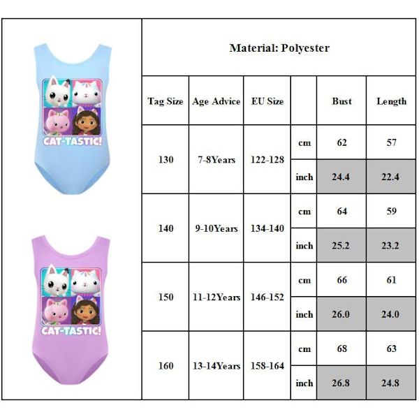 Barn Flickor Gabby Cakey CatRat Badkläder Baddräkt One Piece Bikini 7-14 år gammal Purple 150cm