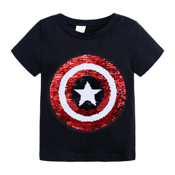 Vändbar paljett Spider Man Print kortärmad T-shirt för barn Black 4-5 Years