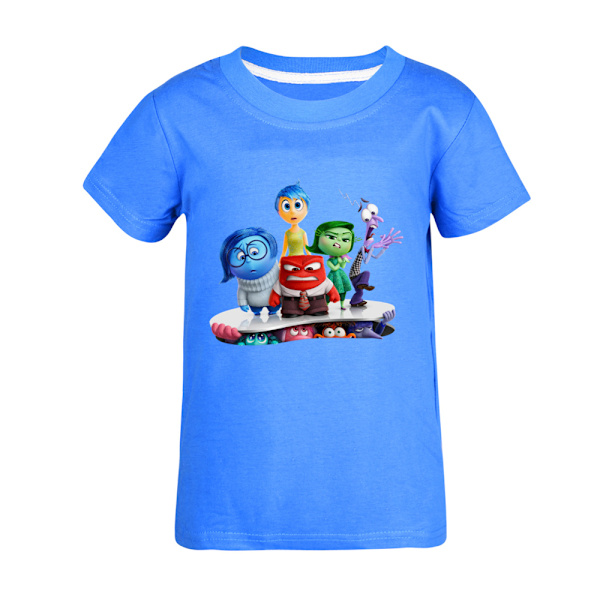 9-16 år pojkar flickor kortärmad toppar Inside Out 2 sommar barn bomull rund hals T-shirt Dark Blue 160cm