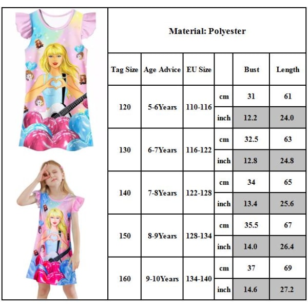 Barn Flickor Sångerska Taylor Swift Nattklänning Nattkläder Pyjamas Pyjamas Sommarklänning 130cm