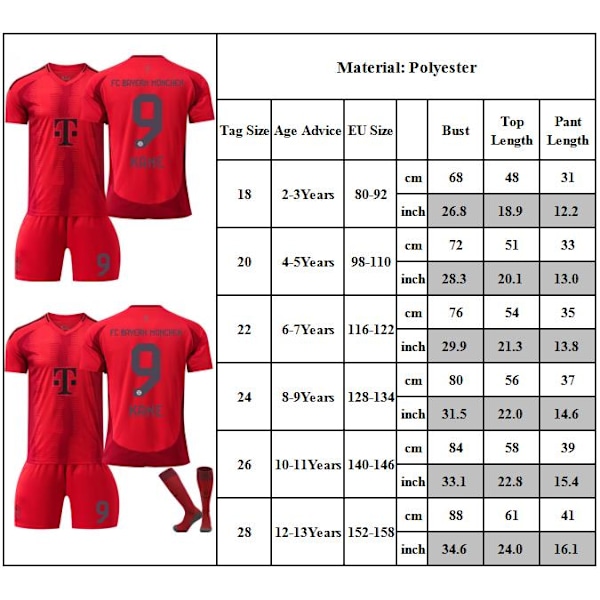 Fotbollströja för barn # 9 KRNE Tröja Fotbollsset Fotbollslagströja med strumpor 28