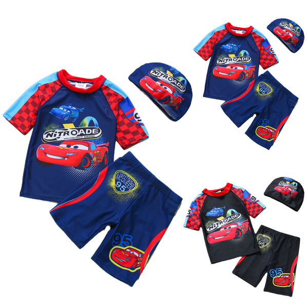 Barn Pojkar Bilar Printed Baddräkt Badkläder Toppar Shorts Cap Set Baddräkt Blue 130cm