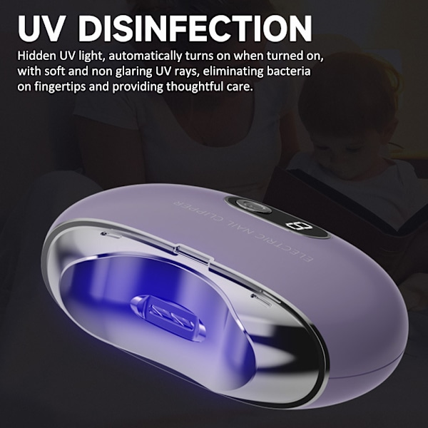 Elektrisk automatisk nagelklippare med 3 hastigheter nagelklippare, uppladdningsbar säker nagelklippare för baby barn vuxna Purple
