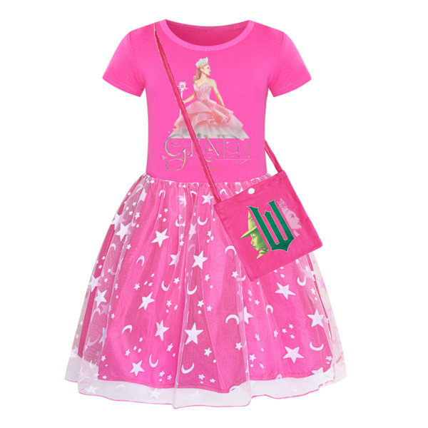 Flickor Glinda Wicked Klänning Regnbågsstjärna Klänning Fest Prinsessa Tutu Kjole Julklapp Med Väska Rose Red-A 150cm
