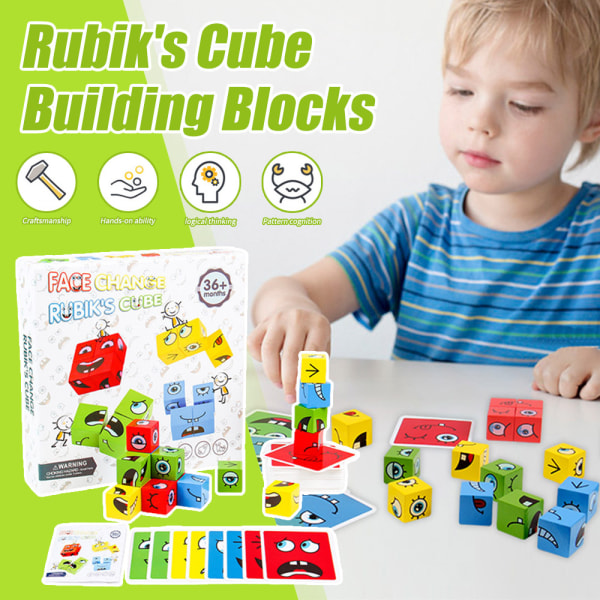 Face Changing Trä Magic Cube Brädspel Pussel byggstenar för barn