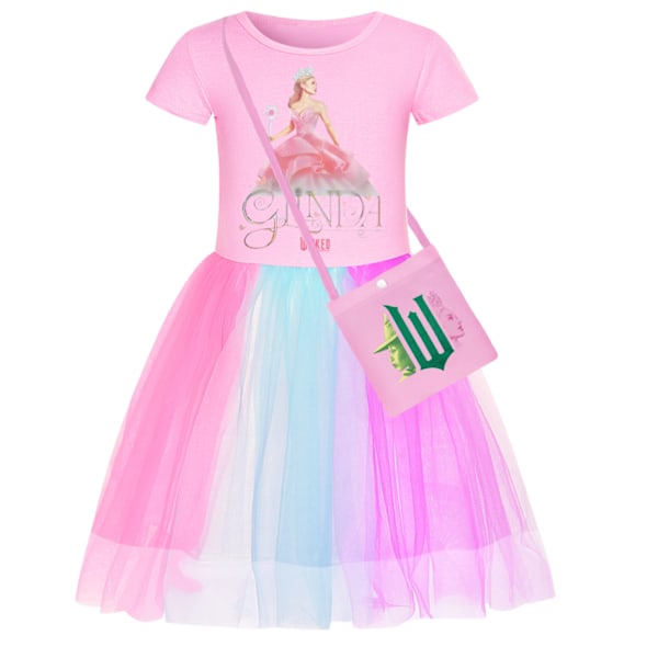 Flickor Glinda Wicked Klänning Regnbågsstjärna Klänning Fest Prinsessa Tutu Kjole Julklapp Med Väska Pink-B 150cm