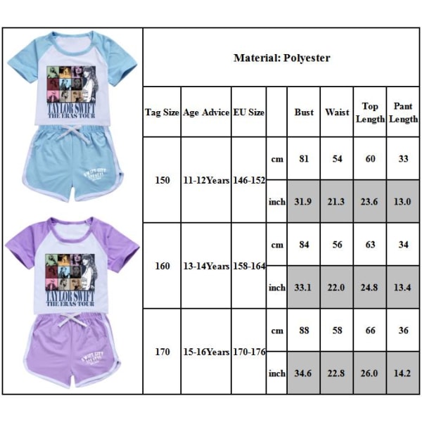 Sångare Taylor Print Barn Flickor T-Shirt Shorts Set Sommar Outfit Toppar Nedre kostym Light blue 170cm