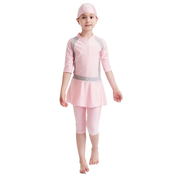 Muslimsk kjol Burkini Set Badkläder Barn Flickor OnePiece Simdräkt Semester Pink 110cm