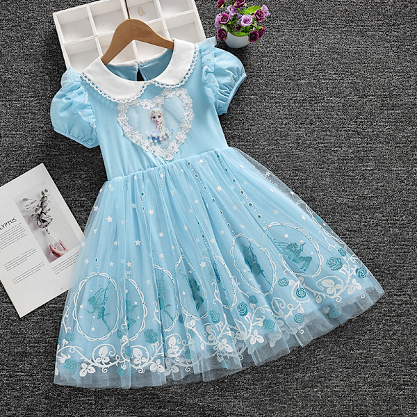 Flickor Prinsessa Klänning Elsa Anna Småbarn Cosplay Klänning Barn Tutu Födelsedagsfest Kläder Light Blue 100cm