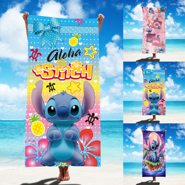 Barn Vuxna Lilo & Stitch Badhandduk Tecknad Stranddusch Simbassängfilt A 75*150CM