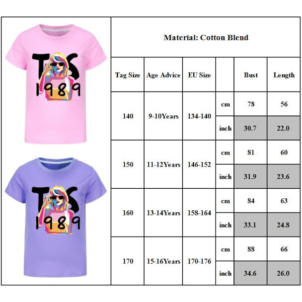 Taylor Swift 1989 Tryckt Barn Ungdom T-shirt Kortärmad Topp Blus Gåvor Black 170cm
