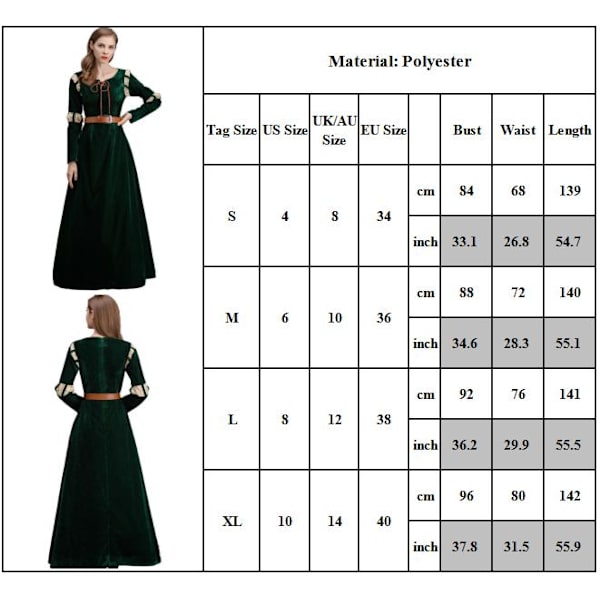 Vuxna kvinnors modiga Merida Princess Dress+Bälte Film plagg Fest Cosplay kostym S