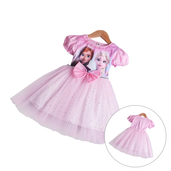 Tjejer Frozen Elsa Anna Princess Bowknot Tutu Tyllklänning Pink 5-6 Years