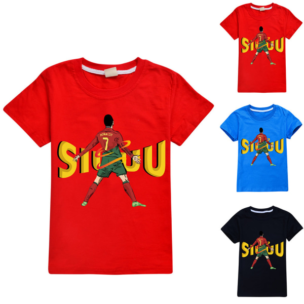CR7 Ronaldo Barn Pojkar Flickor Casual T-Shirt Kortärmad Rundhalsad Tröja Red 120cm