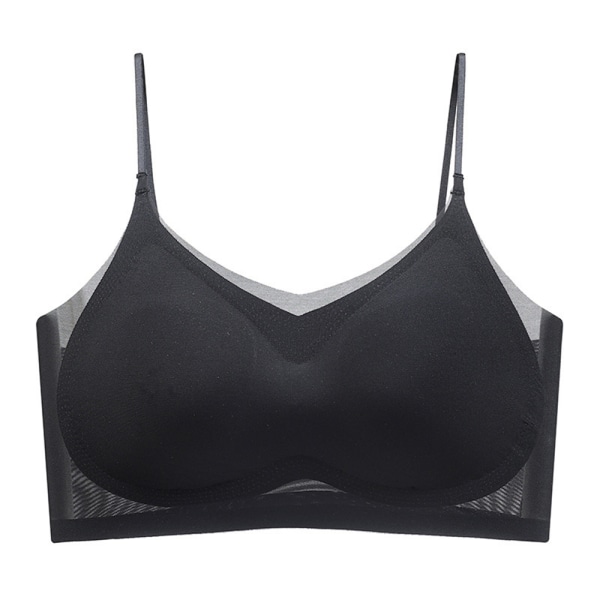 Kvinnor Ultratunn Ice Silk Seamless BH Mjuk Bekväm Bralette black XL