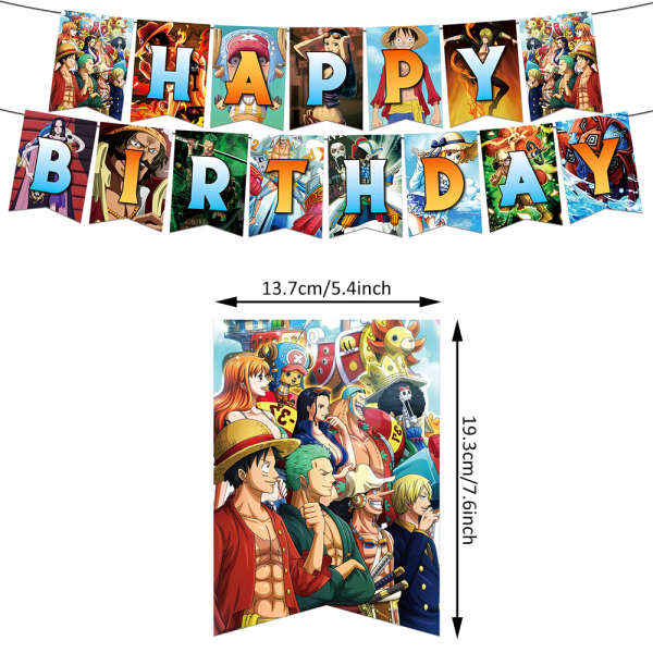 One Piece Tema Grattis på födelsedagen Party Supply Banner Cake Toppers Ballonger Decors
