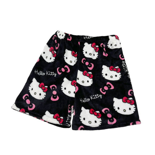 Dam flickor flanellpyjamas Varm ylle tecknad Casual hembyxor på hösten vinter mode hemshorts Black Pink M