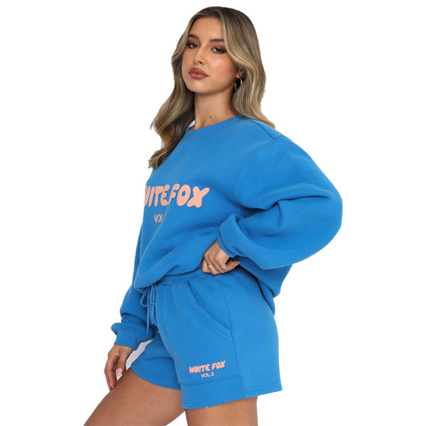 Kvinnor Vit Räv Träningsoverall Sport 2 delar Set Sweatshirts Pullover Huvtröjor Byxor Kostym Hem Träningsbyxor Shorts Outfits 2024 Blue XL