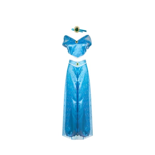 Halloween Aladdin Princess Jasmine Vuxna kvinnor Cosplay Kostym Fancy Dress Party Glow Dark blue S