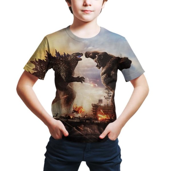 Pojkar 3D Godzilla VS Kong Print Sommar Kortärmad T-shirt Barn Casual Tee Toppar C 150cm