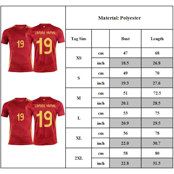 2024 Spanien Hemma Tröja NO.19 LAMINE YAMAL Vuxen Herr Fotbollströja S