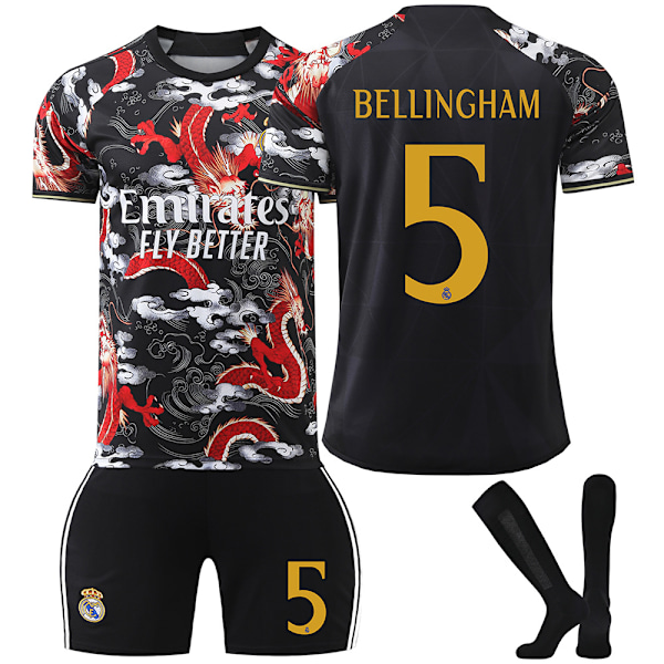24-25 Real Madrid Tröja Barn Fotbollströja Kit Sportkläder #5 Bellingham Fotbollsdräkter Fotbollslag Tröja Med Strumpor 18