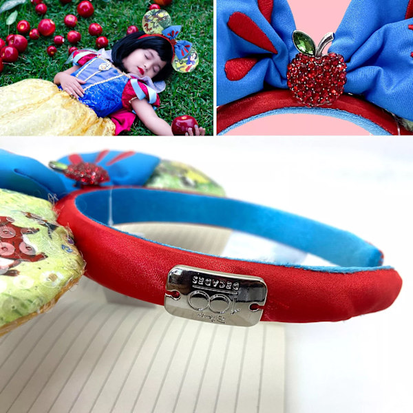 Hårband med rosett, paljetter, Musse Pigg och Mimmi Pigg-öron / Mimmi-inspirerade prinsessöron / Mimmi-hårband