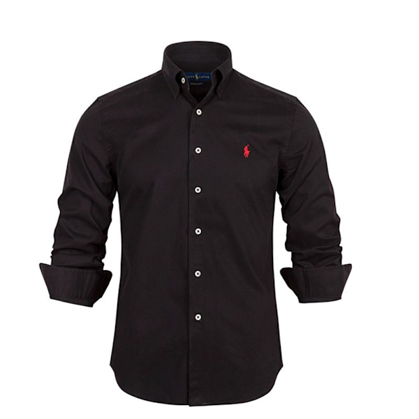 Ralph Lauren Herrskjorta Stor Storlek Långärmad Knappskjorta Broderad Skjorta Black XL