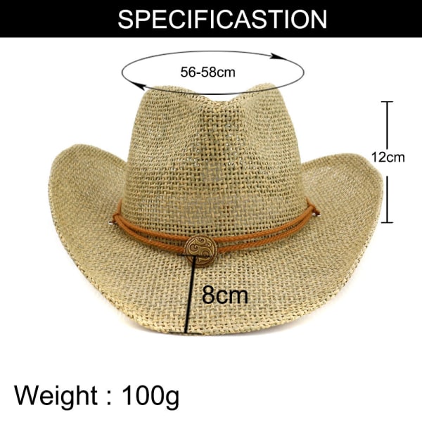 Cowboy handvävd halmhatt Seaside Beach Hollow Sun Hat