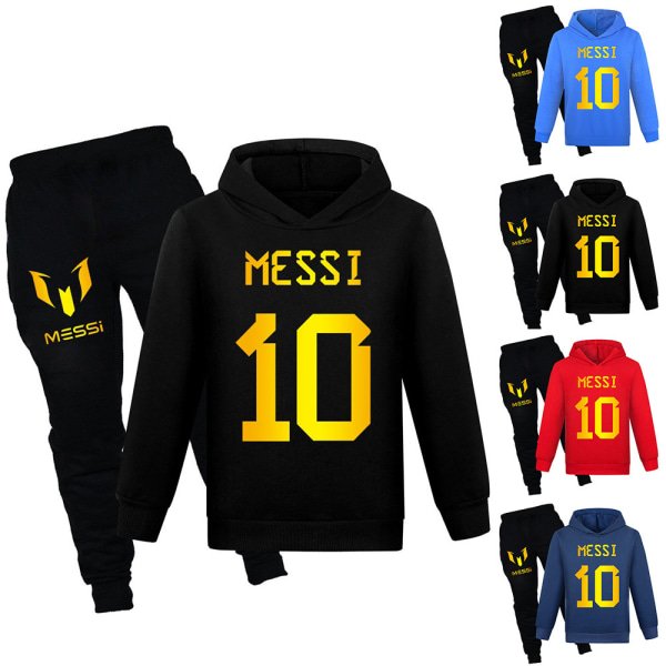 Träningsdräkt för pojkar Messi Fotboll Luvtröja Huvtröja Träningsbyxor Pullover Outfits Nyhet Black 140cm