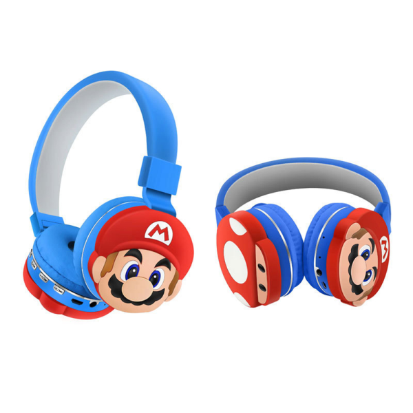 Super Mario Trådlösa Bluetooth hörlurar Barnhörlurar Musikspel Headset Julpresent Blue