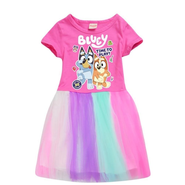 Barn Flickor Blueys Kostym Casual Holiday Princess Party Rainbow Tulle Tutu Dress Rose red 110cm