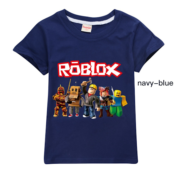 Roblox Pojkar T-shirt Tecknade Toppar Tee Barn Pojkar Flickor T-shirts Barnkläder Sommar Kortärmad Navy Blue 120cm
