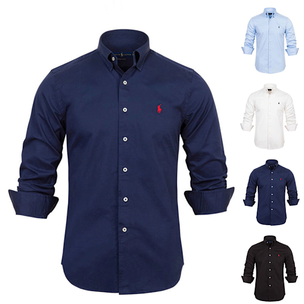 Ralph Lauren Herrskjorta Stor Storlek Långärmad Knappskjorta Broderad Skjorta White XL